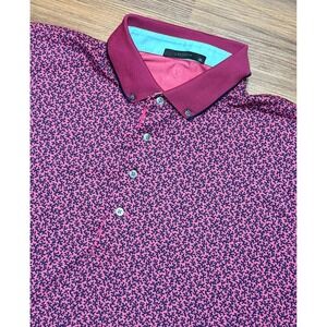 Greyson Mens Pink Coral Dreams Print Performance Golf Polo Shirt Sz XL